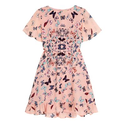 Yumi Girl Pink Floaty Butterfly Printed Day Dress